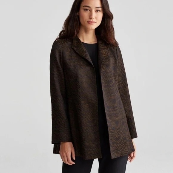 Eileen Fisher Jackets & Blazers - Eileen Fisher Medium Silk Blend Jacquard Wave Textured Open Front Jacket